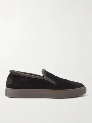 Shearling-Lined Suede Slip-On Sneakers