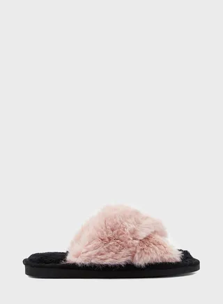 Furry Cross Over Bedroom Slippers