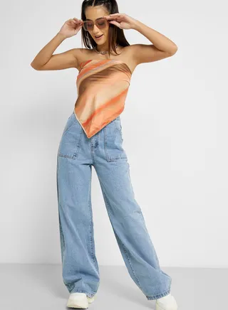 High Waist Pocket Detail Jeans