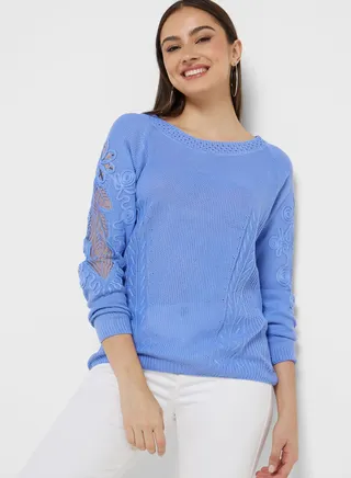 Sweater With Lace Sleeve Detail