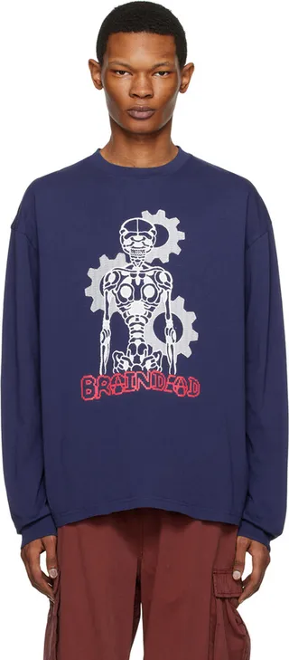 Brain Dead Navy Skeletal Gear Long Sleeve T-Shirt