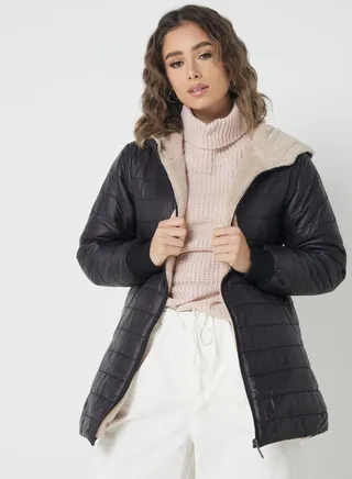 Quilted Zipper Jacket With Hood