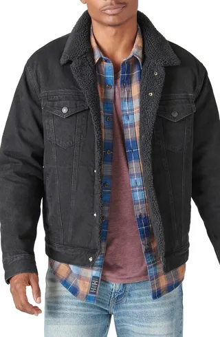Faux Shearling Lined Denim Trucker Jacket