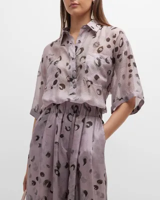 Printed Silk Button-Front Blouse