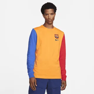 Men's Nike FC Barcelona Long-Sleeve Soccer T-Shirt in Orange