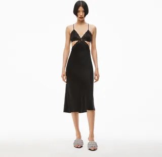 Alexander Wang Women's Lace Cutout Slip Dress In Silk Charmeuse Black