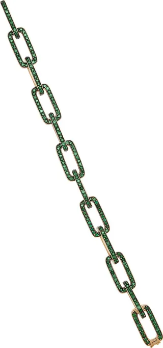 Women's 18K Gold Mosaique Link Bracelet in Green Tsavorite