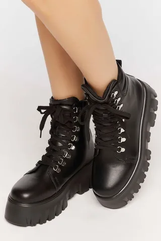 Faux Leather Lace-Up Combat Boots