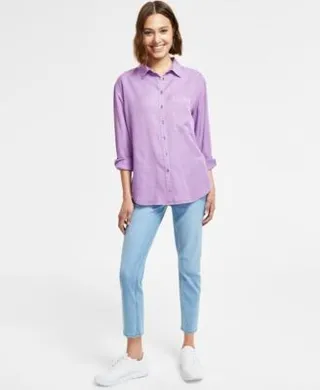 Calvin Klein Jeans Womens Boyfriend Shirt High Rise Slim Leg Jeans