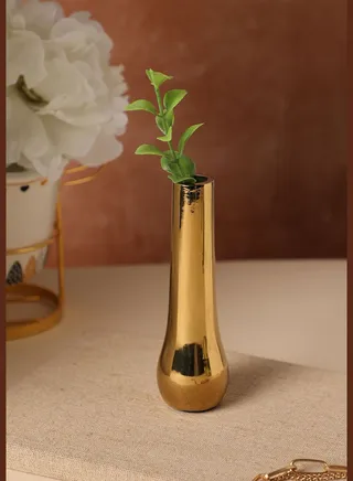 Modern Gold Gloss Finish Solid Round Ceramic Flower Vase For Home Decor