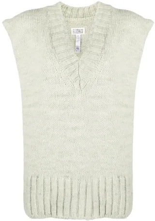 slit knitted V-neck vest