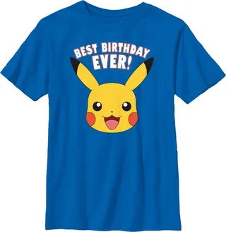Boy's Pokemon Pikachu Best Birthday Ever T-Shirt - Royal Blue - X Small