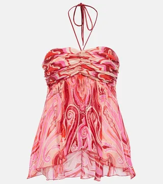 Halterneck silk-blend top