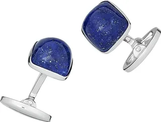 Domed Lapis Lazuli Rhodium-Plated Cufflinks