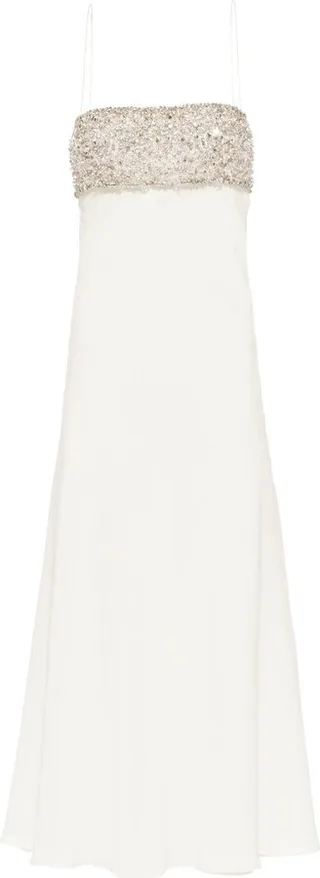 Bead-Embellished Flared Midi Dress