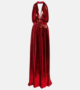 Halterneck sequined corsage gown