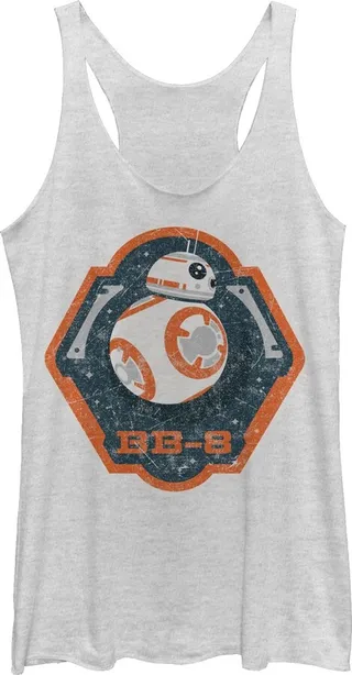 Women's Star Wars The Force Awakens BB-8 Badge Racerback Tank Top - White Heather - Small