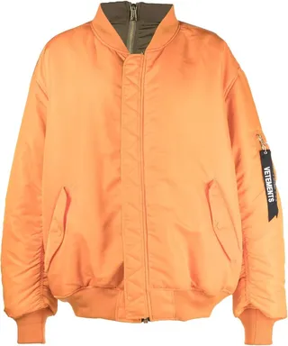Orange Double-Zip Bomber Jacket
