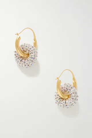 PEARL OCTOPUSS.Y - Les Grand Recycled Silver And Gold-plated Crystal Hoop Earrings - One size