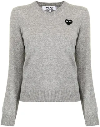 logo-patch V-neck jumper