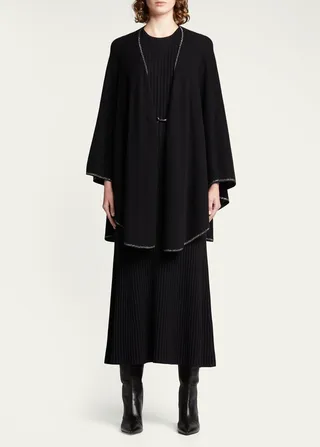 Jersey-Knit Cashmere Cape with Stone Placket