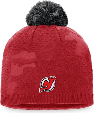 Women's Red and Black New Jersey Devils Authentic Pro Team Locker Room Beanie with Pom