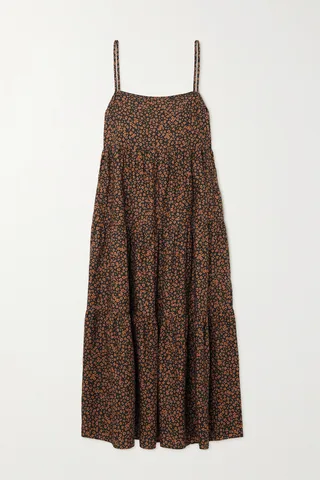 Matteau - Floral-print Tiered Cotton-poplin Maxi Dress - Brown