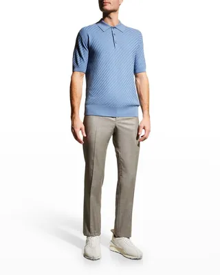 Men's Basket Stitch Cashmere-Blend Polo Shirt