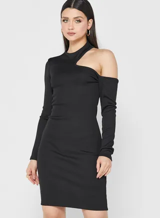 Cut Out Detail Ribbed Dress