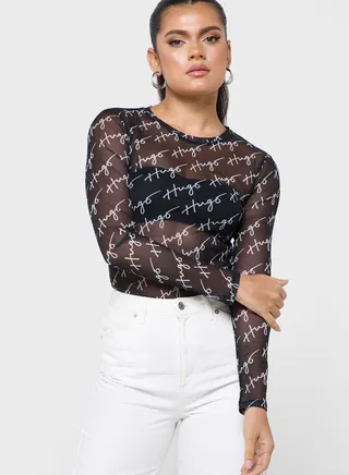 Printed High Neck Fitted Top