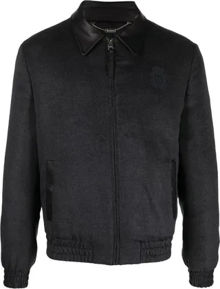 Crest-Print Silk Bomber Jacket