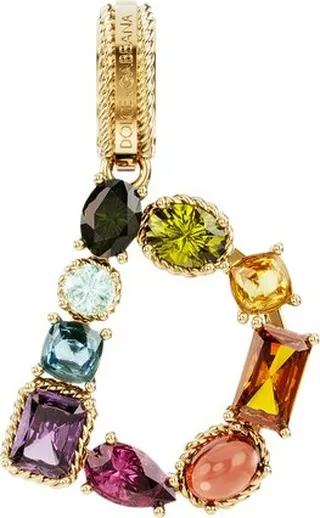 Rainbow alphabet D 18 kt yellow gold charm with multicolor fine gems
