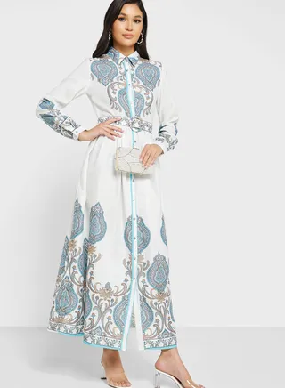 Printed Button Down Shirt Dress