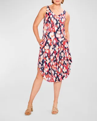 Sleeveless Ikat-Print Live-In Midi Dress