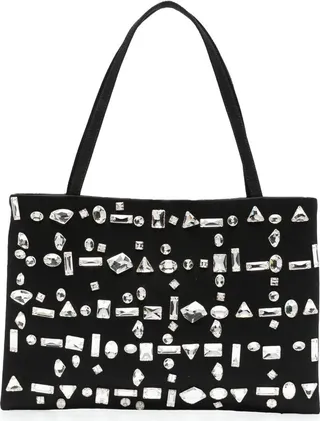 Black Crystal-Embellished Mini Tote Bag