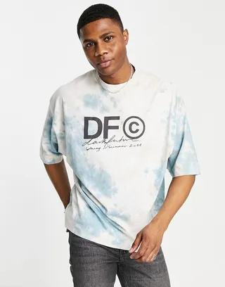 ASOS Dark Future oversized t-shirt with multi wash and logo front print in blue