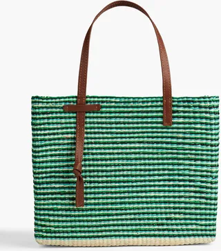 Trinida leather-trimmed striped straw tote