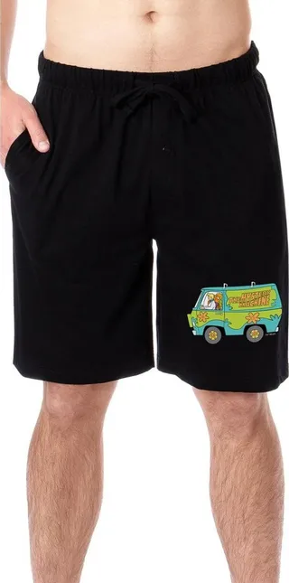 Scooby-Doo Mens' Cartoon The Gang Mystery Machine Sleep Pajama Shorts (X-Large) Black