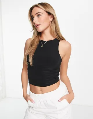 ASOS DESIGN double layer racer tank top in black