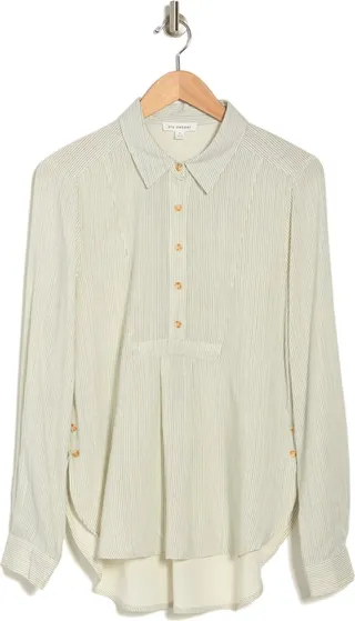 Stripe Long Sleeve Henley Tunic Top