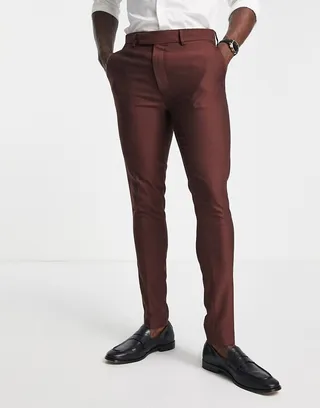 ASOS DESIGN skinny dressy oxford suit pants in burnt red