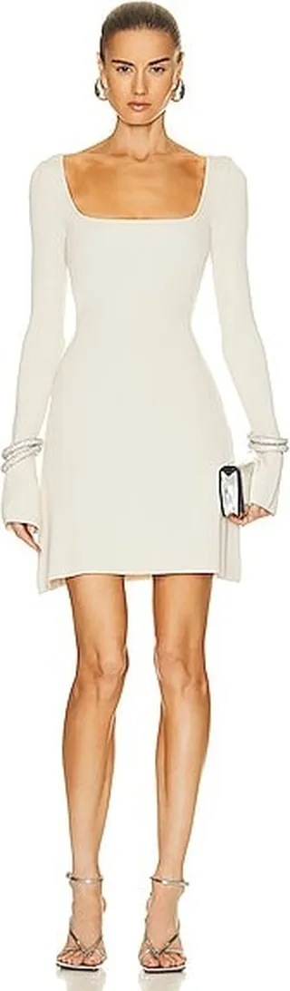 MACH & MACH Olivia Crystal Bracelet Mini Dress in Beige