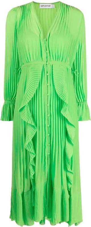 Pleated Ruffled Midi Dress