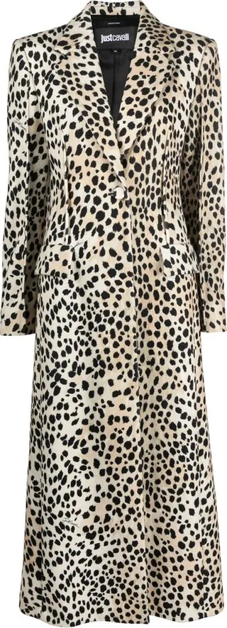 Long Leopard-Print Single-Breasted Coat