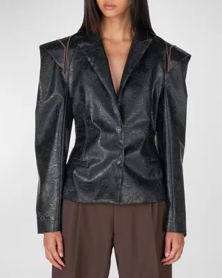 Point-Shoulder Faux Leather Jacket