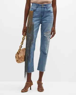 Yasuke Fringe-Trim Straight-Leg Ankle Distressed Jeans