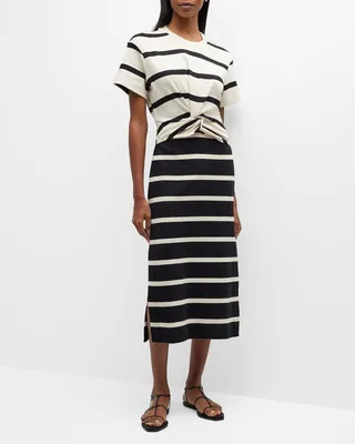 Willow Striped Twisted-Front Midi Dress