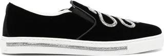 Snake-Embellished Velvet Slip-On Sneakers