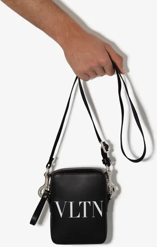 Black VLTN Leather Cross Body Bag