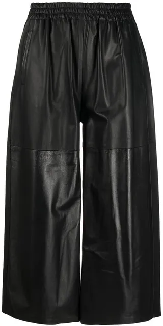 Wide-Leg Cropped Leather Trousers